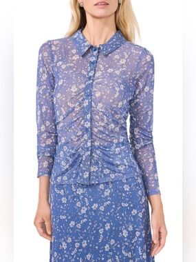 Print Mesh Button-Up Shirt
Halogen in Swift Seas Blue